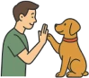 Hombre y perro chocando los cinco durante una sesión de adiestramiento positivo