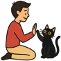 Adiestramiento felino: joven enseñando a su gato con un gesto de alto cinco