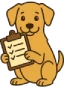Perro estilo callejero sosteniendo una lista deconsejos para el cuidado diario