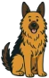 Pastor alemán grande y peludo en estilo dibujo animado, ideal para representar razas de perros grandes