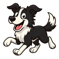 Imagen en caricatura de un perro border collie activo