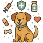 Ilustración estilo caricatura de un perro marrón claro con expresión feliz y saludable. Imagen representativa de un perro bien cuidado como resultado de la prevención y los chequeos veterinarios.