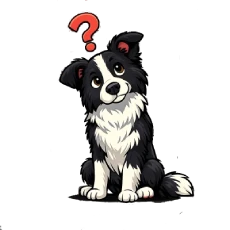 Ilustración en caricatura de un Border Collie activo con gesto curioso y un signo de pregunta sobre la cabeza, representando los mitos sobre los perros activos y las creencias equivocadas sobre su comportamiento.